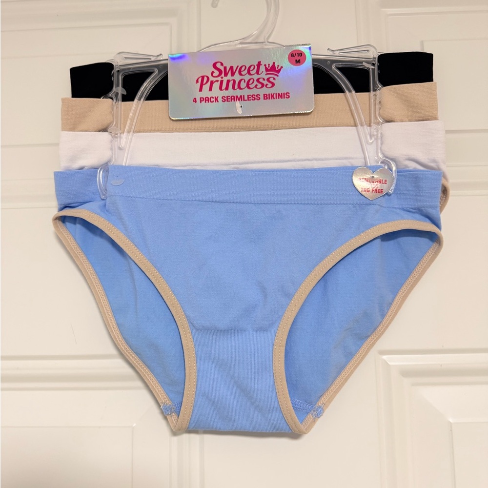 Girls' 4-Pack Seamless Bikini Underwear - Blue, White, Tan, Black